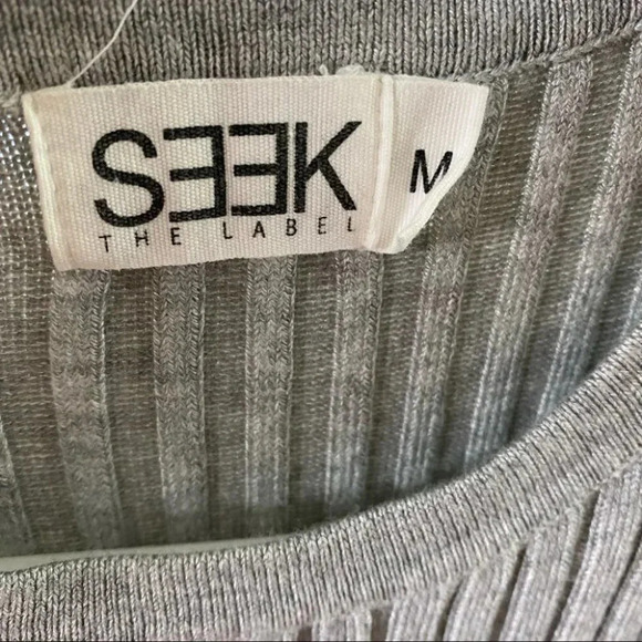 LF SEEK The Label Dress Womens Size Medium Ribbed Knit Cold Shoulder Gray Gray - Picture 4 of 6